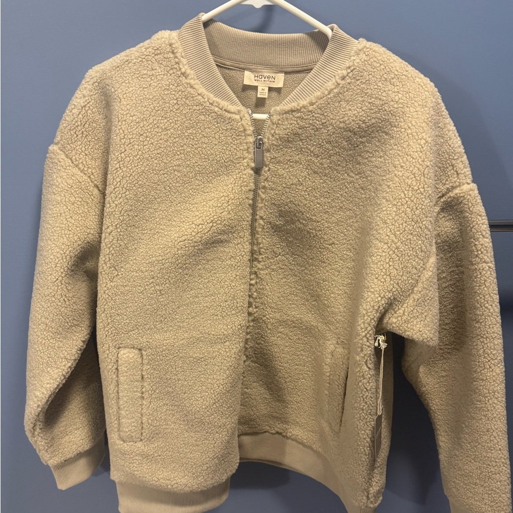 Haven Well Within Beige Sherpa Zip Jacket Size M